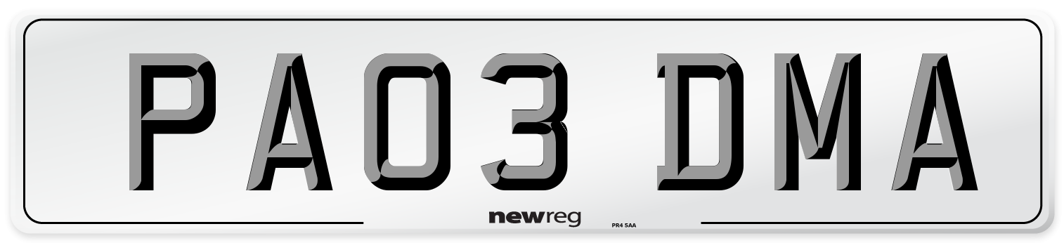PA03 DMA Number Plate from New Reg